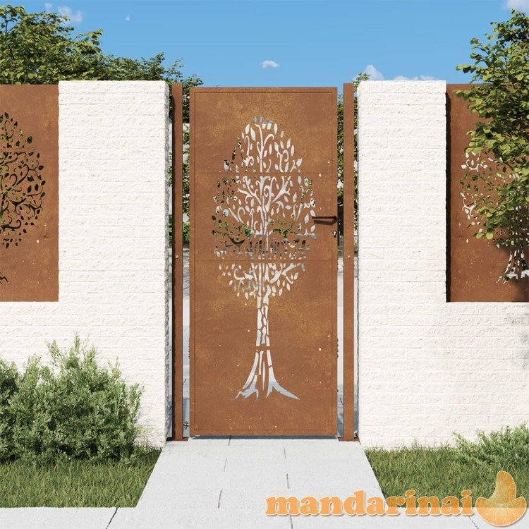 Sodo vartai, 105x205cm, corten plienas, medžio dizaino