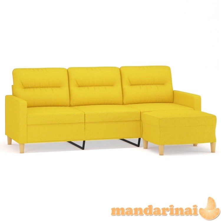 Trivietė sofa su pakoja, šviesiai geltona, 180cm, audinys