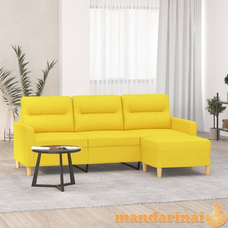 Trivietė sofa su pakoja, šviesiai geltona, 180cm, audinys