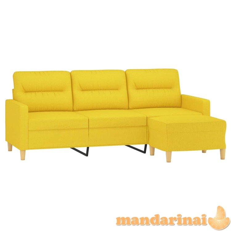 Trivietė sofa su pakoja, šviesiai geltona, 180cm, audinys