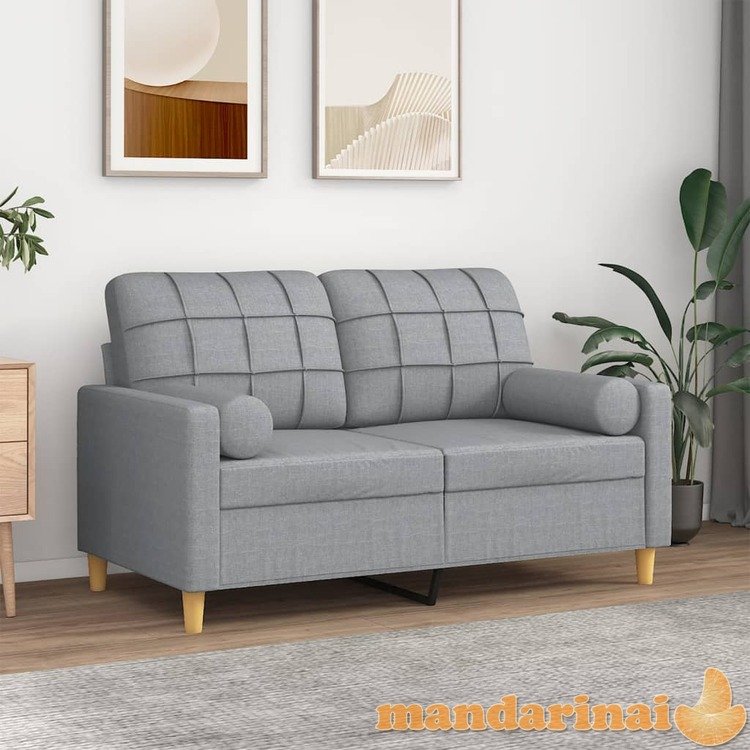 Dvivietė sofa su pagalvėlėmis, šviesiai pilka, 120cm, audinys