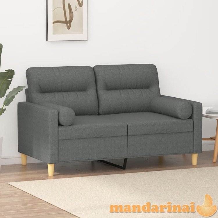 Dvivietė sofa su pagalvėlėmis, tamsiai pilka, 120cm, audinys