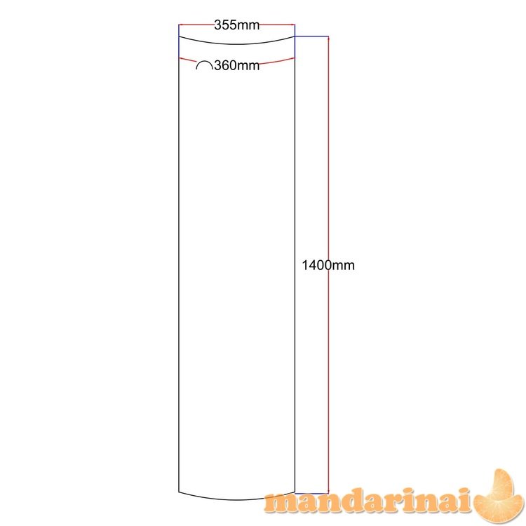 Dušo kabinos šoninis stiklas lenktas 355x1420 (lenkta dalis 360 mm) skaidrus 4.12.