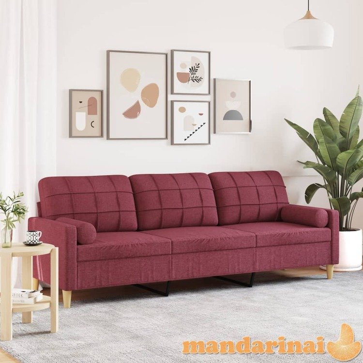 Trivietė sofa su pagalvėlėmis, raudonojo vyno, 210cm, audinys