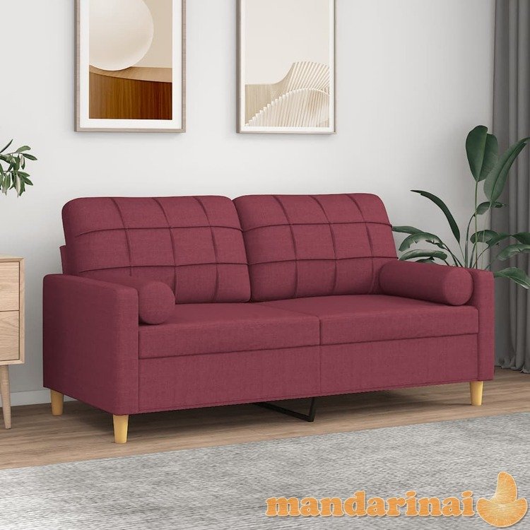 Dvivietė sofa su pagalvėlėmis, raudonojo vyno, 140cm, audinys