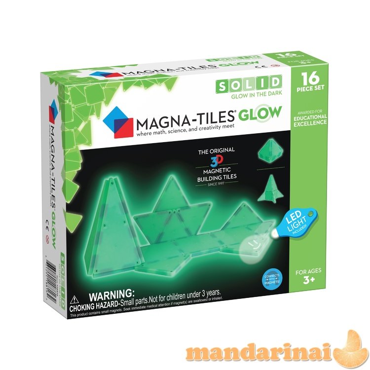 MAGNA-TILES Magnetinis šviečiantis konstruktorius, 16 det.