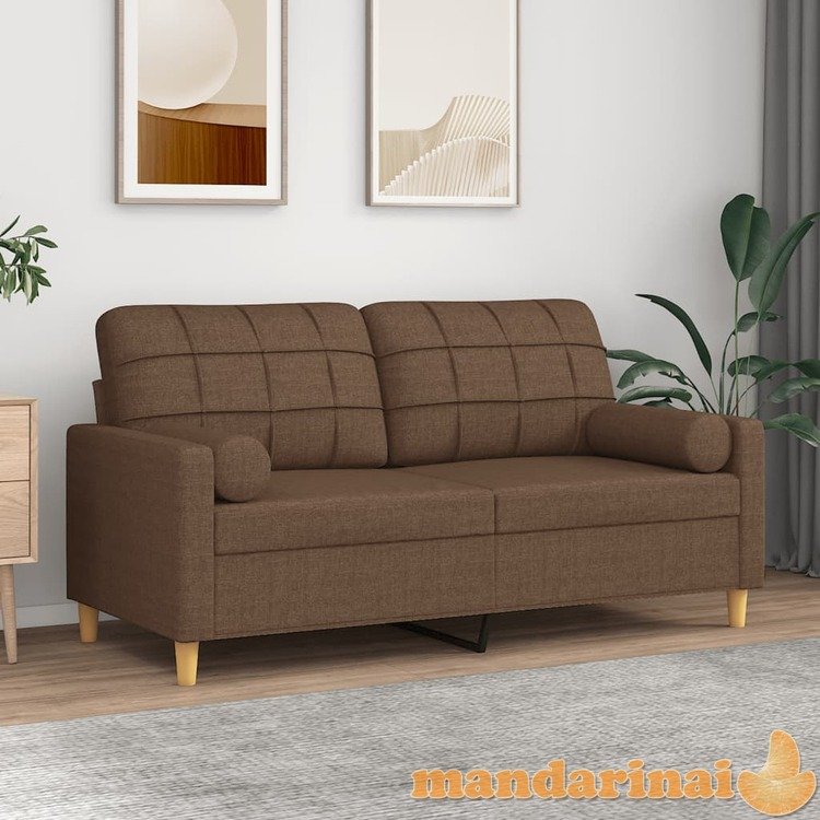 Dvivietė sofa su pagalvėlėmis, rudos spalvos, 140cm, audinys