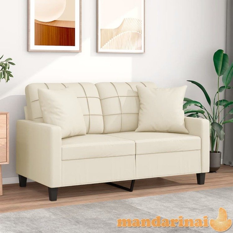 Dvivietė sofa su pagalvėlėmis, kreminė, 120cm, dirbtinė oda