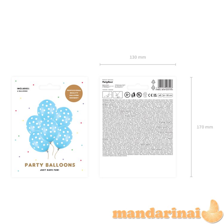 Balloons 30cm, Dots, Pastel Baby Blue (1 pkt / 6 pc.)