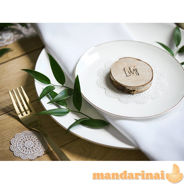 Wooden place cards, diameter 4.5-6.5cm (1 pkt / 6 pc.)