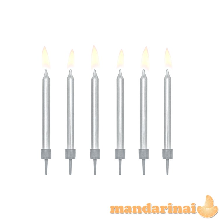 Birthday candles, plain, silver, 6cm (1 pkt / 6 pc.)