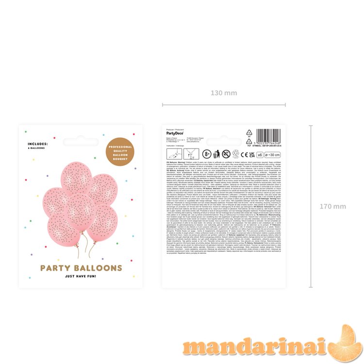 Balloons 30cm, Dots, Pastel Baby Pink (1 pkt / 6 pc.)