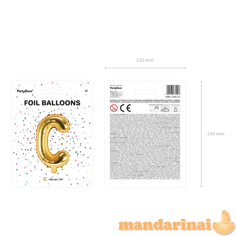 Foil Balloon Letter C , 35cm, gold