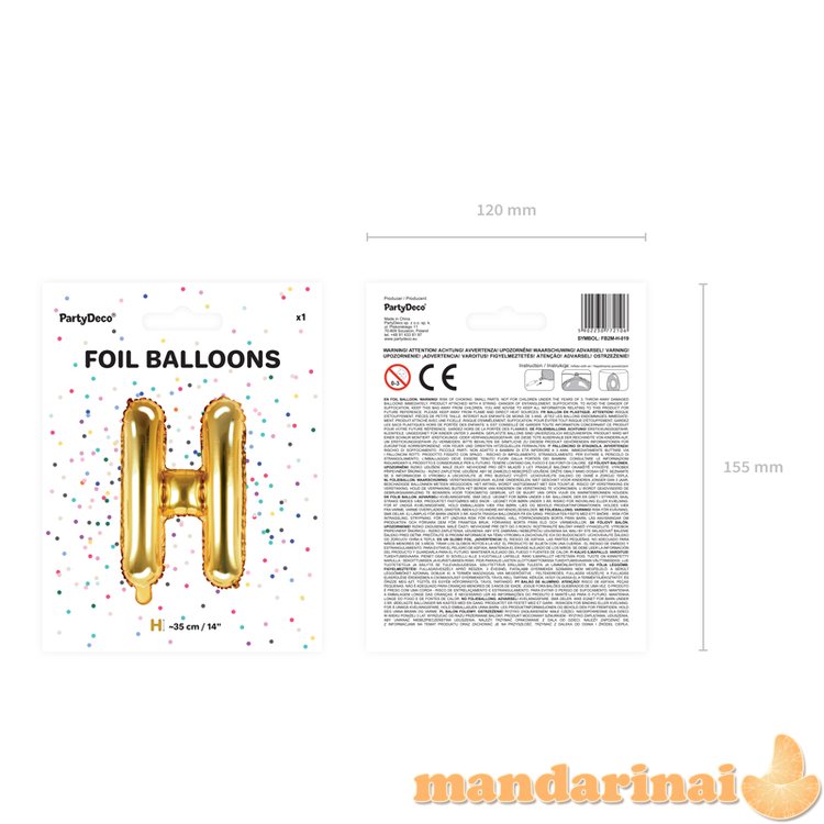 Foil Balloon Letter H , 35cm, gold