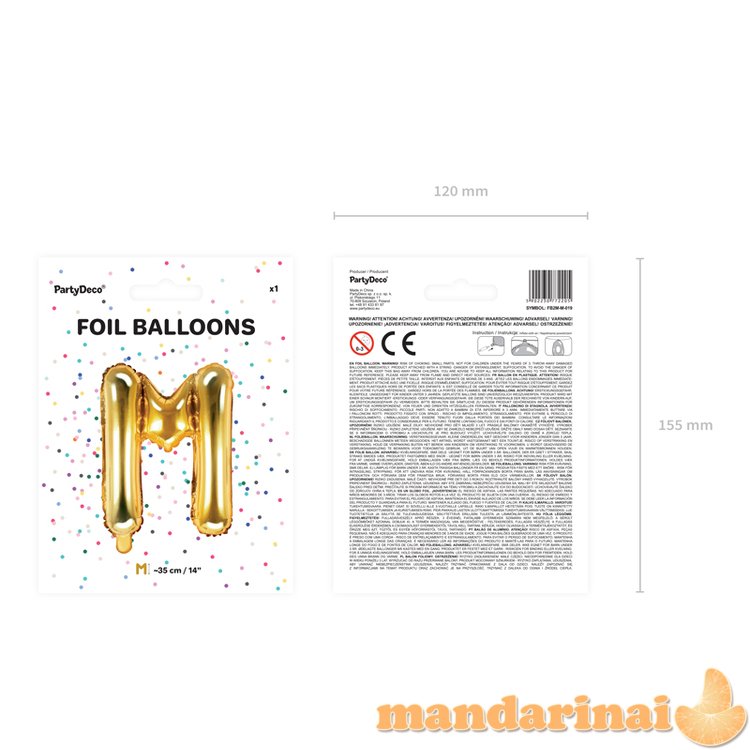 Foil Balloon Letter M , 35cm, gold