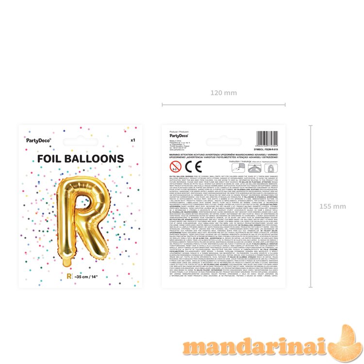 Foil Balloon Letter R , 35cm, gold