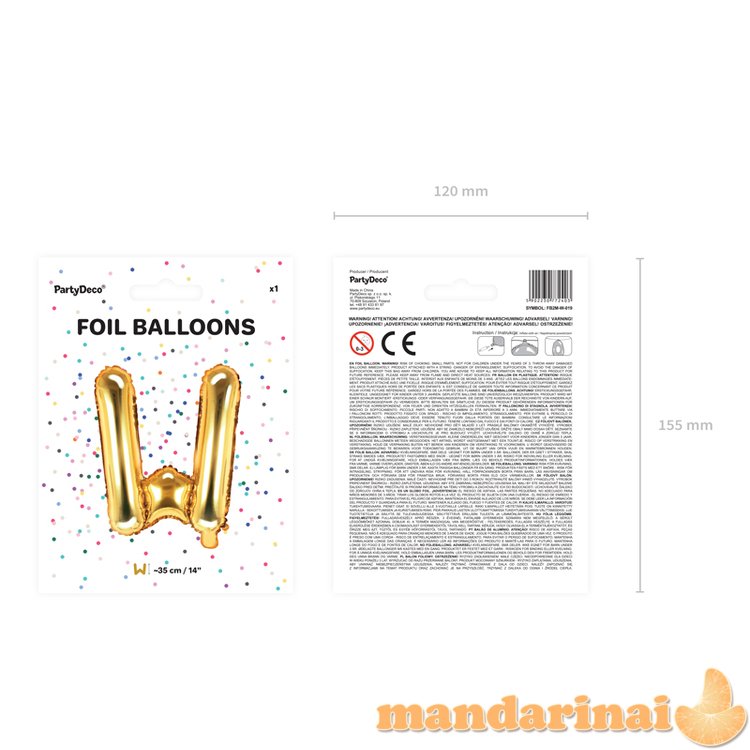 Foil Balloon Letter W , 35cm, gold