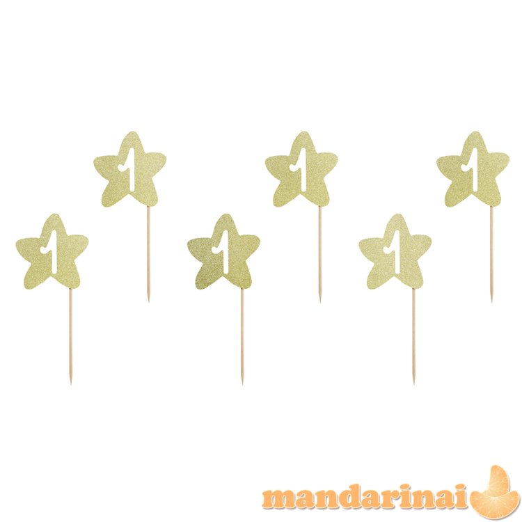 Cupcake toppers 1st Birthday, gold (1 pkt / 6 pc.)