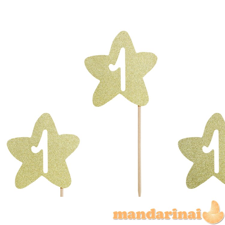 Cupcake toppers 1st Birthday, gold (1 pkt / 6 pc.)