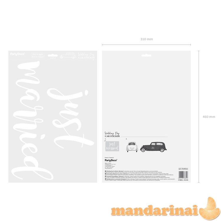 Wedding day car sticker - Just married, 33x45cm