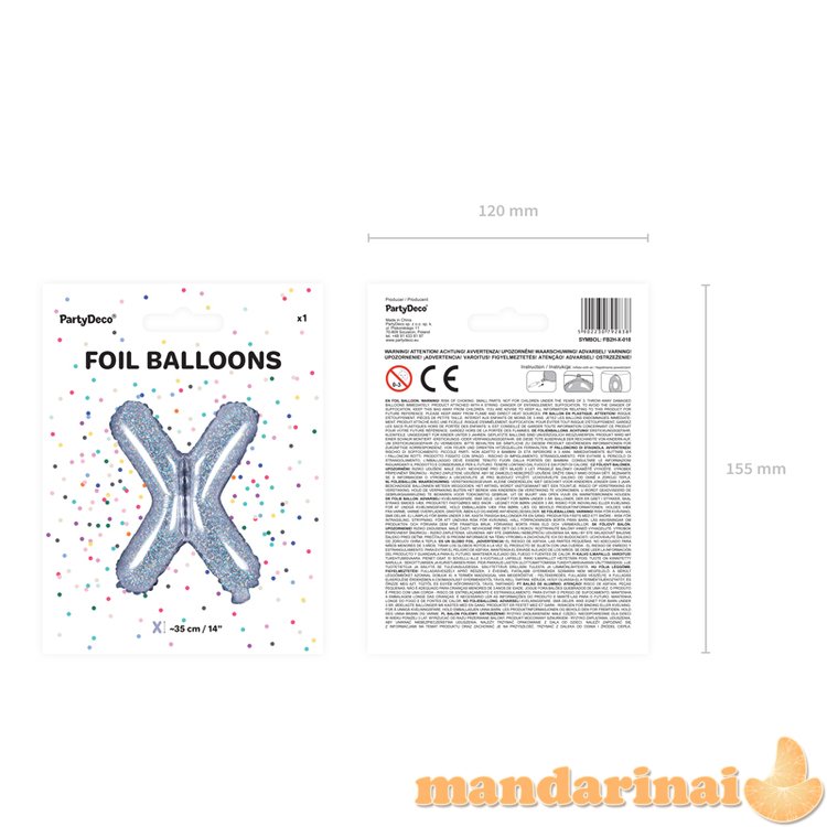 Foil Balloon Letter X , 35cm, holographic