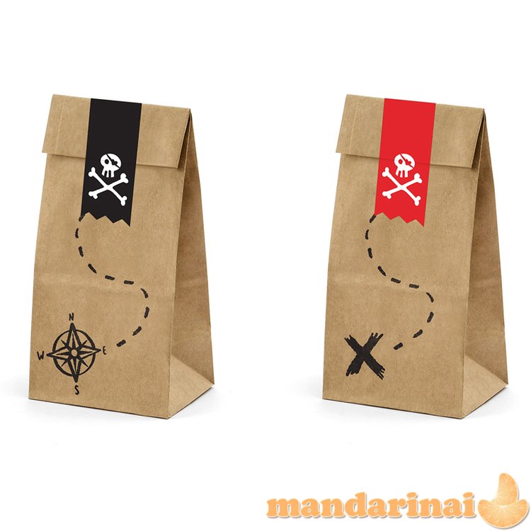 Treat bags Pirates Part, kraft, 8x18x6cm (1 pkt / 6 pc.)