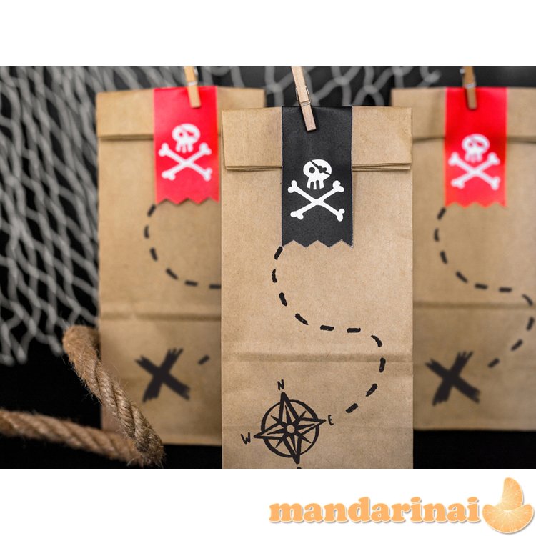 Treat bags Pirates Part, kraft, 8x18x6cm (1 pkt / 6 pc.)