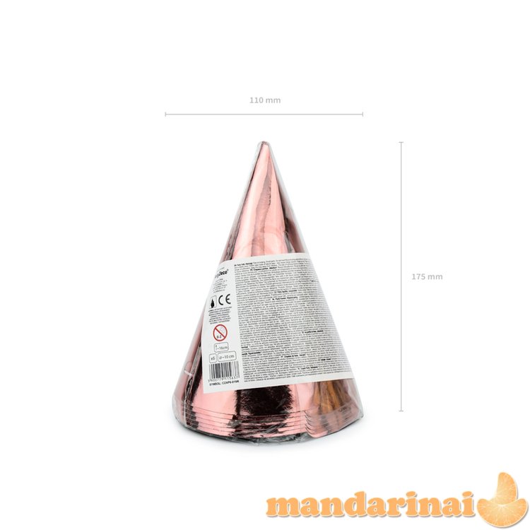 Party hats, rose gold, 16cm (1 pkt / 6 pc.)