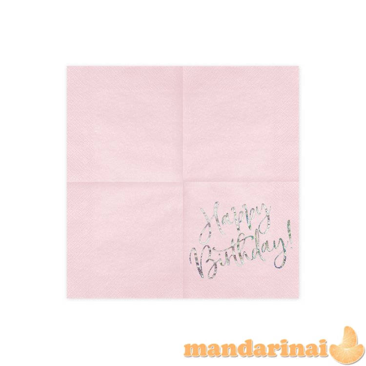 Napkins Happy Birthday, light powder pink, 33x33cm (1 pkt / 20 pc.)