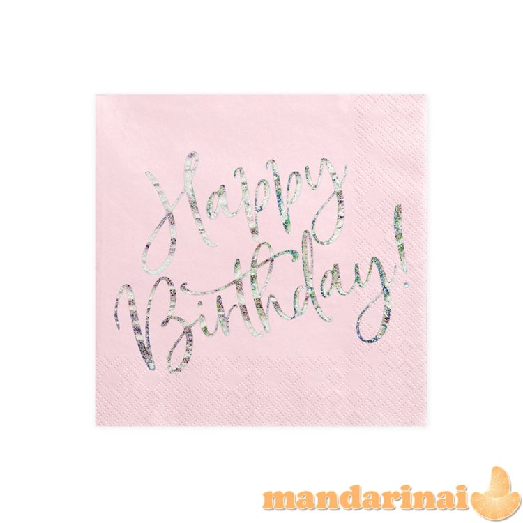 Napkins Happy Birthday, light powder pink, 33x33cm (1 pkt / 20 pc.)