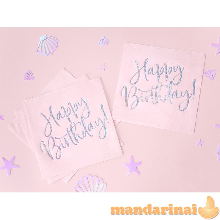 Napkins Happy Birthday, light powder pink, 33x33cm (1 pkt / 20 pc.)