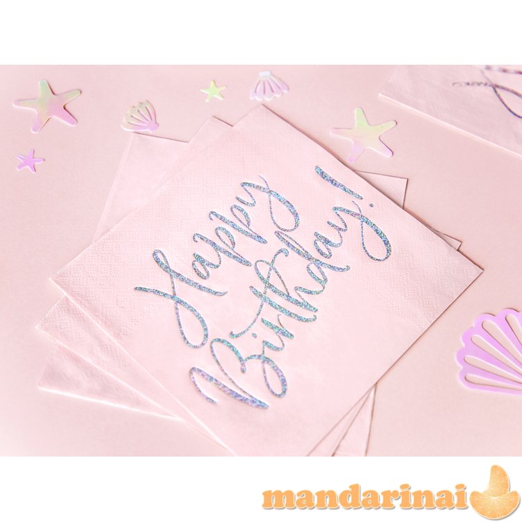 Napkins Happy Birthday, light powder pink, 33x33cm (1 pkt / 20 pc.)