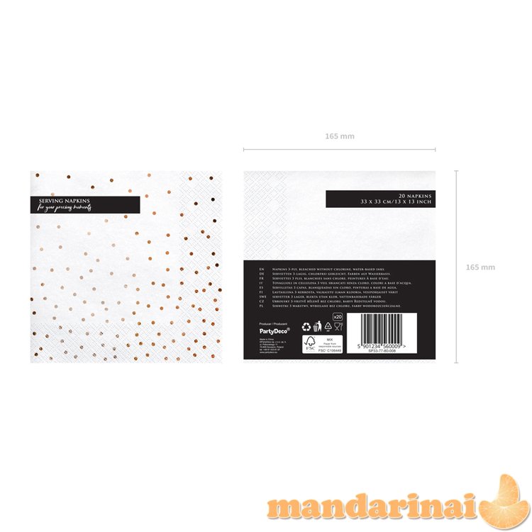 Napkins Dots, white, 33x33cm (1 pkt / 20 pc.)