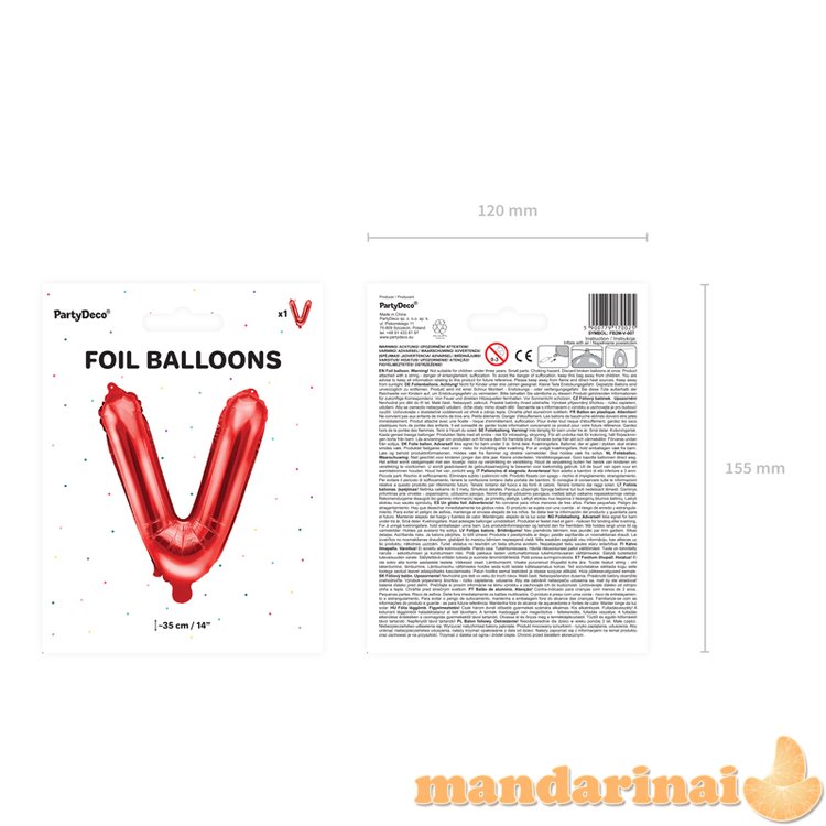 Foil Balloon Letter V , 35cm, red