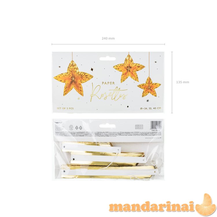 Decorative Rosettes Stars, gold (1 pkt / 3 pc.)