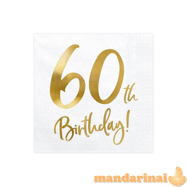 Napkins 60th Birthday, white, 33x33cm (1 pkt / 20 pc.)