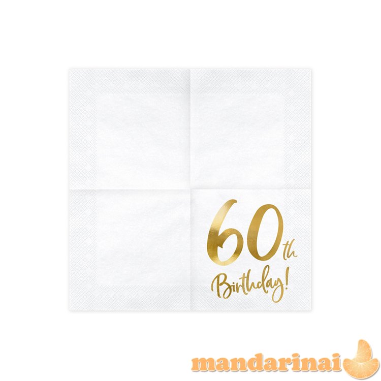 Napkins 60th Birthday, white, 33x33cm (1 pkt / 20 pc.)