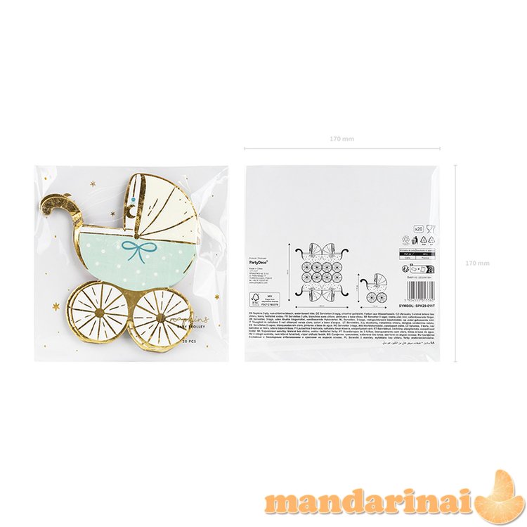 Napkins Baby stroller, tiffany blue, 14x15 cm (1 pkt / 20 pc.)