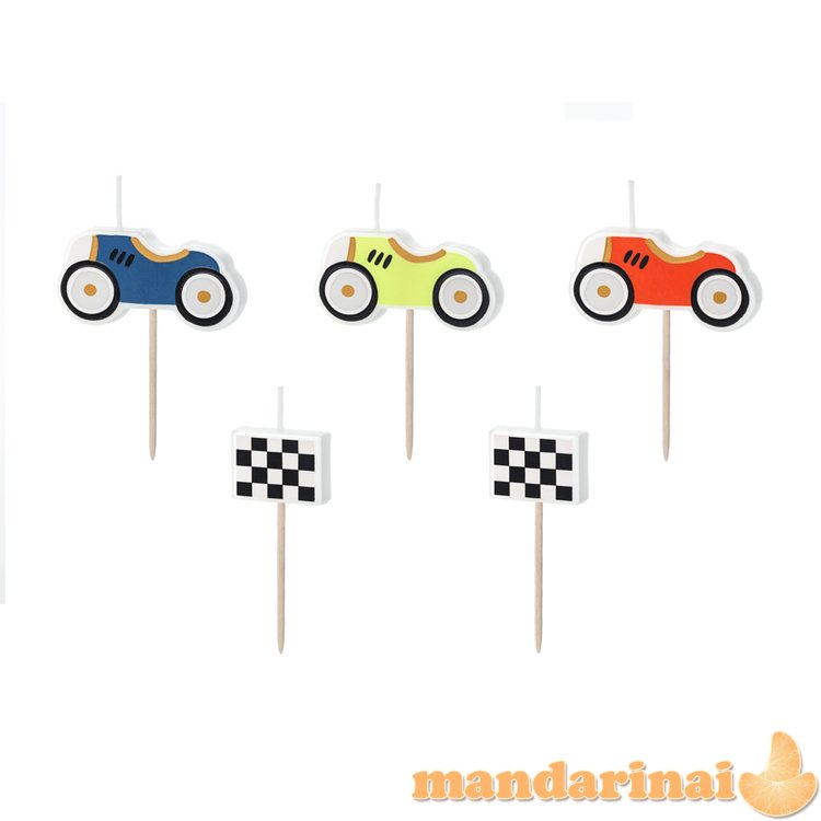 Birthday candles Racing Cars, 2-3 cm, mix (1 pkt / 5 pc.)