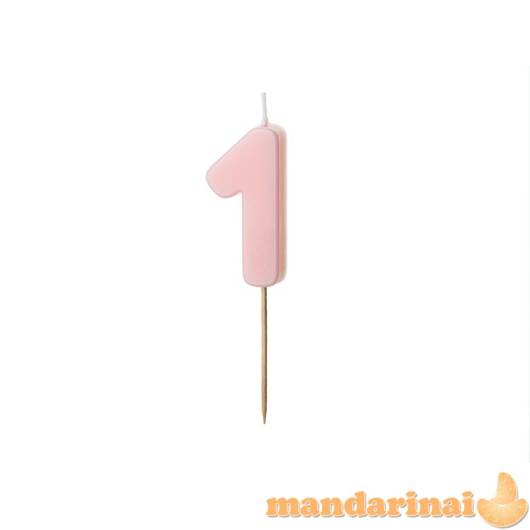 Birthday candle Number 1, light pink, 5.5 cm