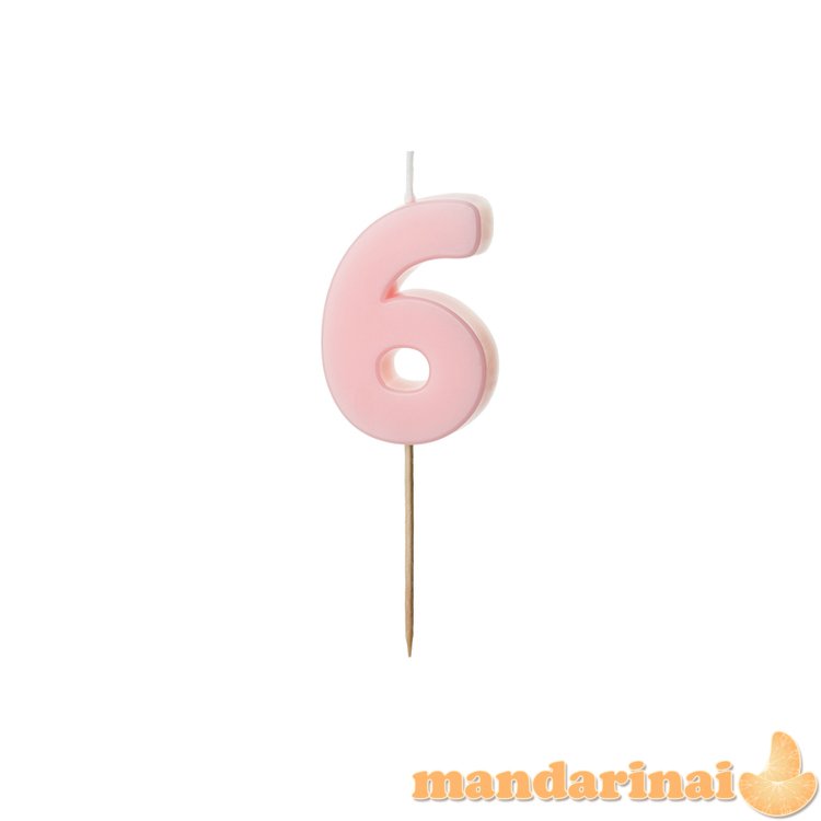 Birthday candle Number 6, light pink, 5.5 cm