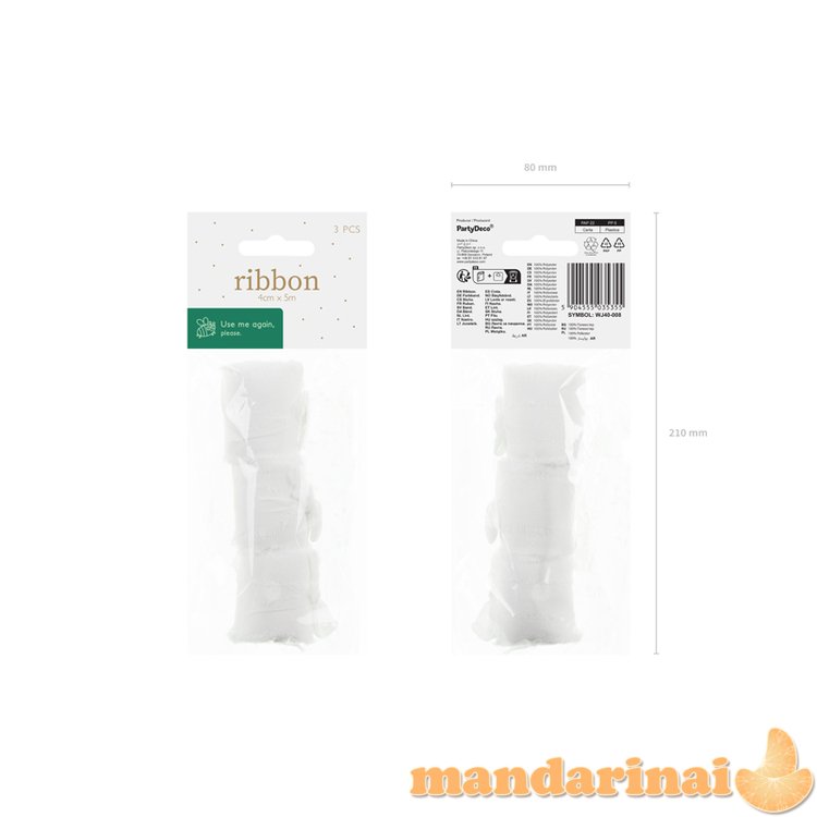 Chiffon ribbon, white, 40mm/5m (1 pkt / 3 pc.)