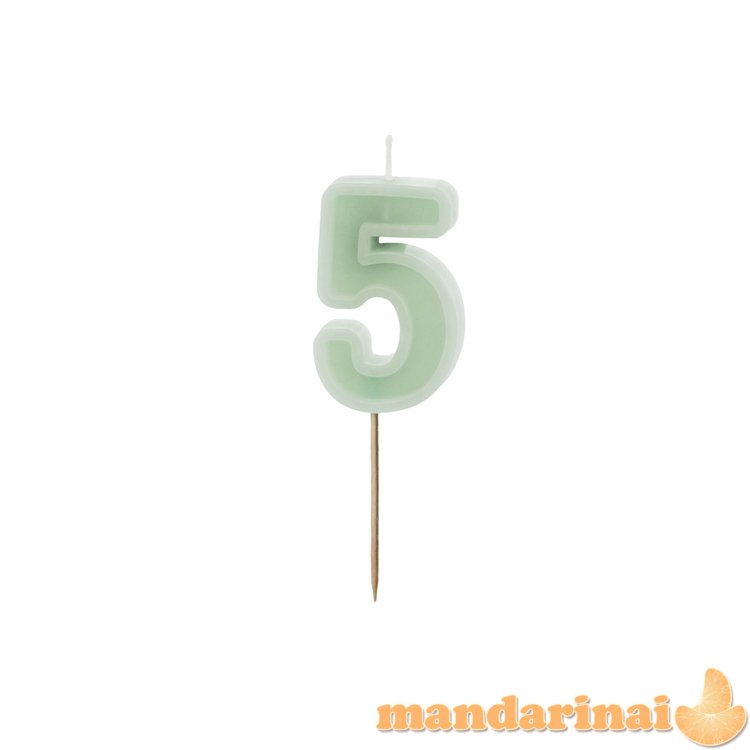 Birthday candle Number 5, green, 6 cm