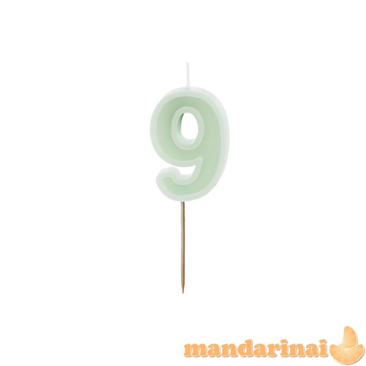 Birthday candle Number 9, green, 6 cm