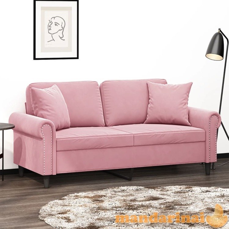 Dvivietė sofa su pagalvėlėmis, rožinės spalvos, 140cm, aksomas