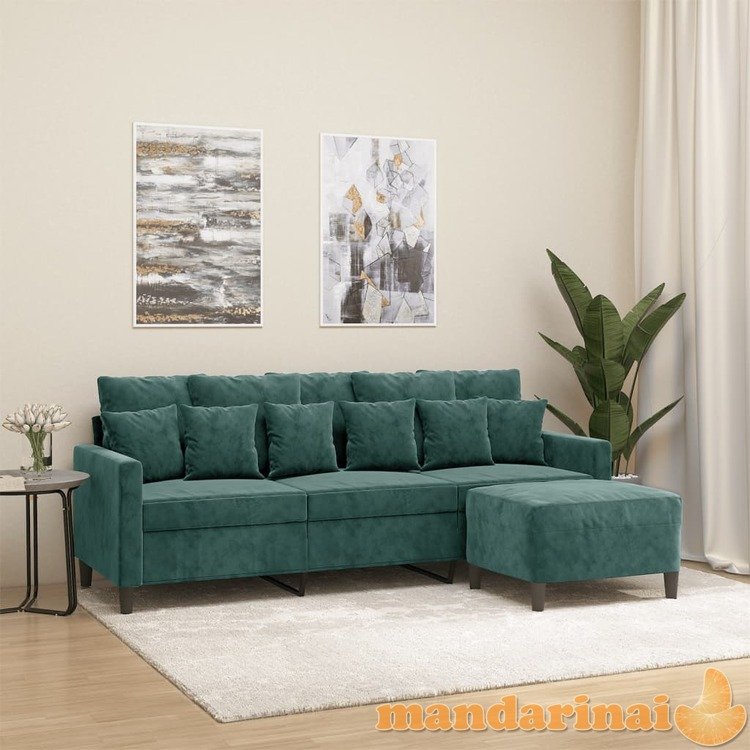 Trivietė sofa su pakoja, tamsiai žalios spalvos, 180cm, aksomas