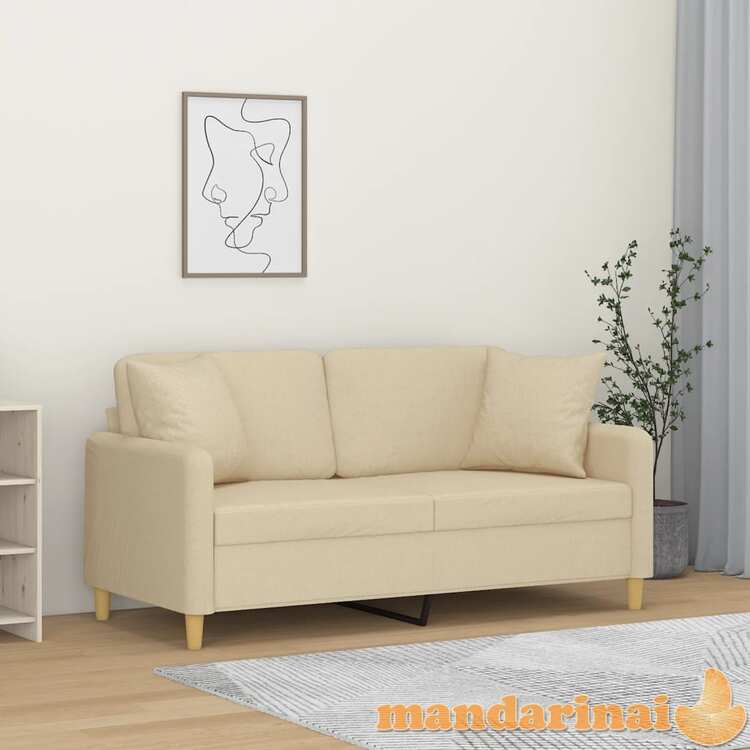 Dvivietė sofa su pagalvėlėmis, kreminės spalvos, 140cm, audinys