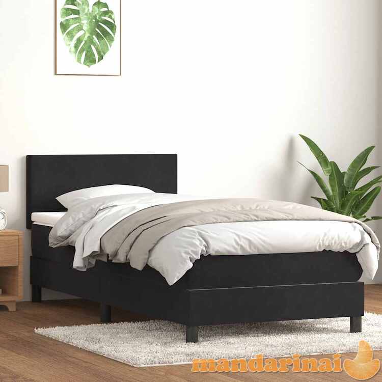 Box spring lova su čiužiniu juodas 100x210 cm aksomas