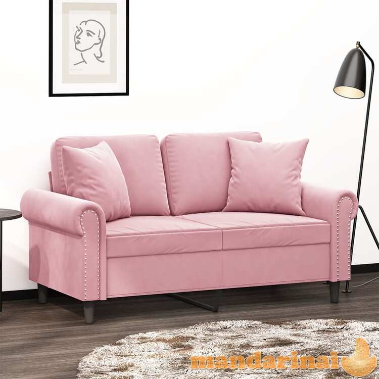 Dvivietė sofa su pagalvėlėmis, rožinės spalvos, 120cm, aksomas