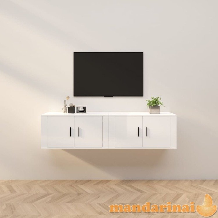 Sieninės tv spintelės, 2vnt., baltos, 80x34,5x40cm, blizgios